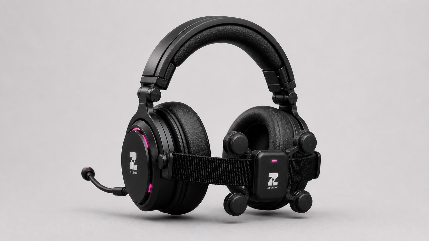 Concept visualization: side profile of the Gambit headset with the rear system visible