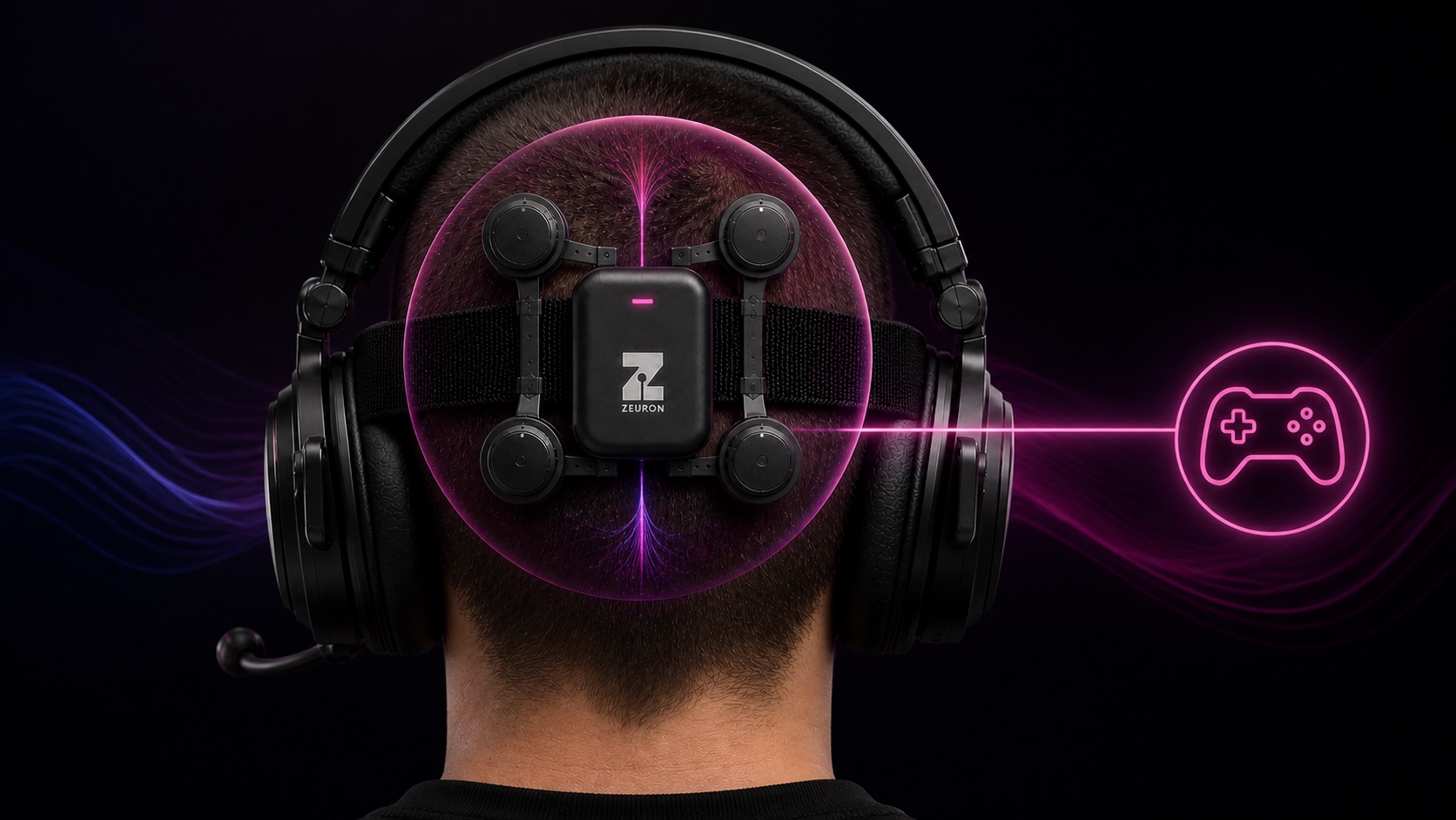 Concept visualization: the neural signal held inside a sphere at the processor, only game input leaving the device