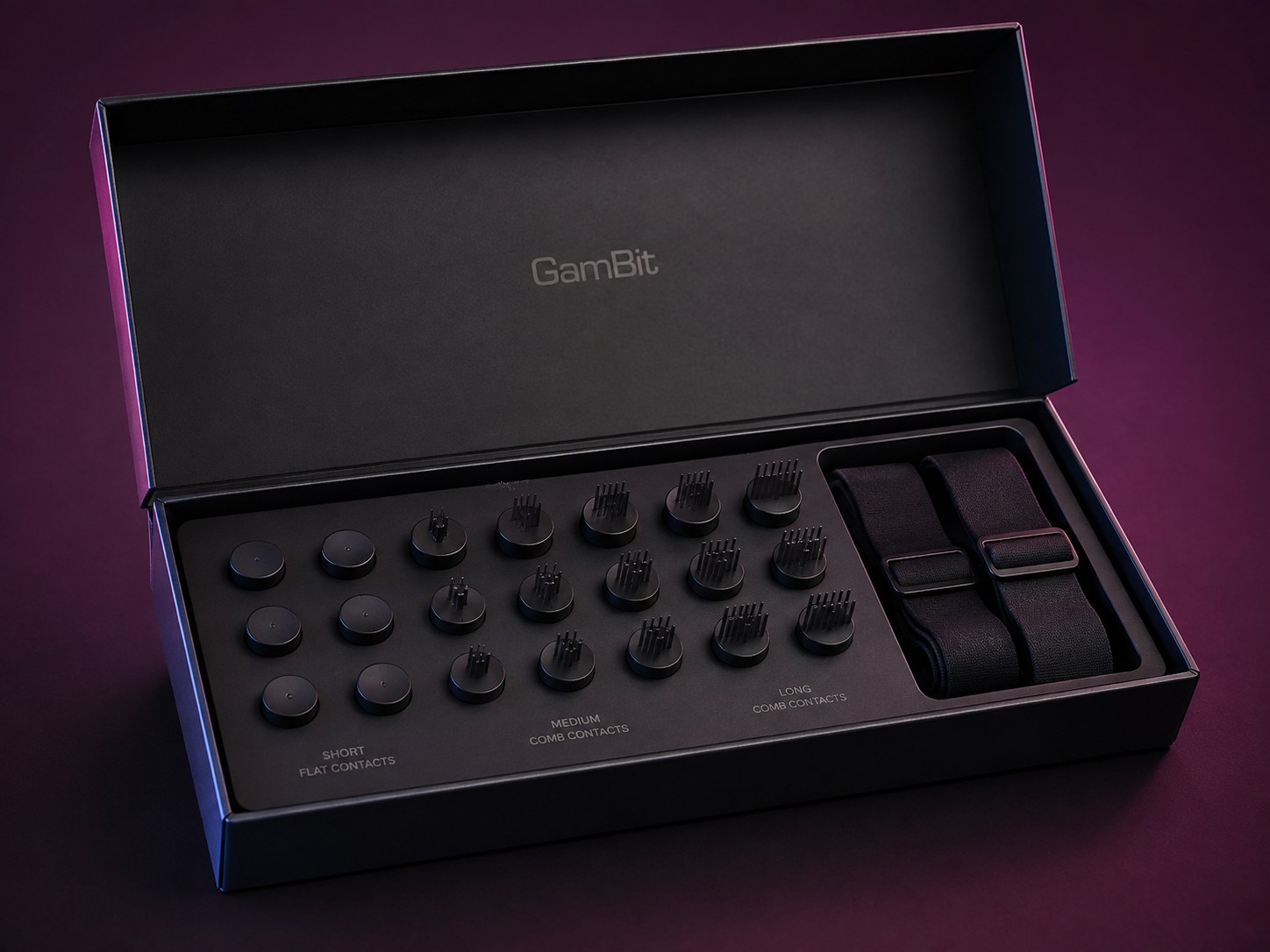 Concept visualization: Open presentation packaging with interchangeable dry sensors and adjustable straps